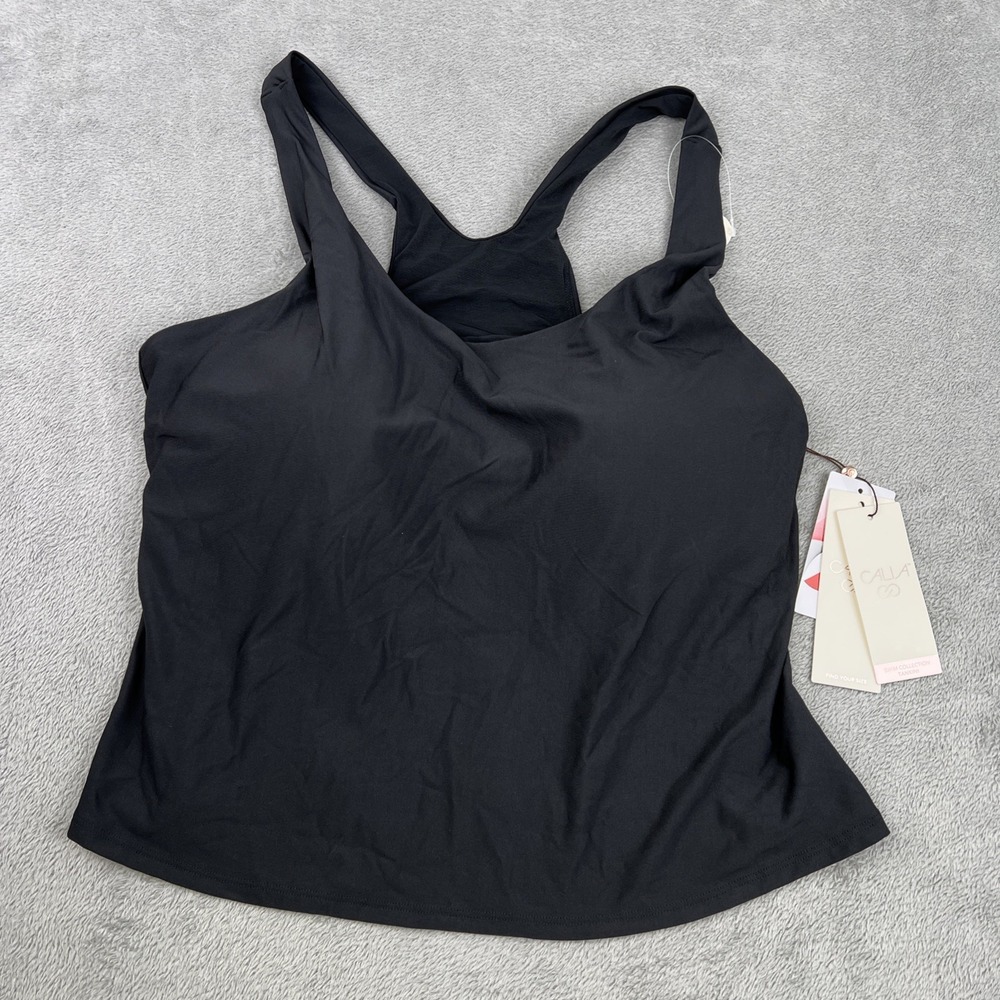 NEW Calia Women's Athletic Tankini Cami Black 2XL D Cup Support‎ Beach UPF 50+